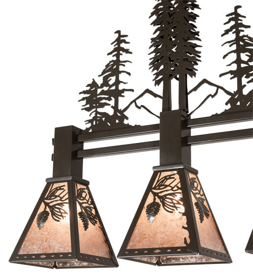 Meyda Lighting Winter Pine 30" 3-Light Timeless Bronze Tall Pines Island Pendant Light With Silver Mica Shade Glass