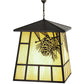 Meyda Lighting Winter Pine 43" 4-Light Craftsman Brown Pendant Light With Beige Shade Glass
