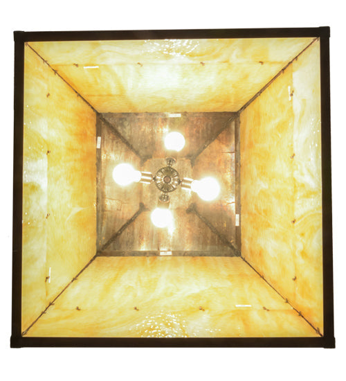 Meyda Lighting Winter Pine 43" 4-Light Craftsman Brown Pendant Light With Beige Shade Glass