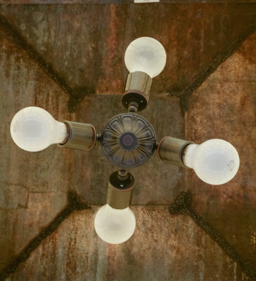 Meyda Lighting Winter Pine 43" 4-Light Craftsman Brown Pendant Light With Beige Shade Glass