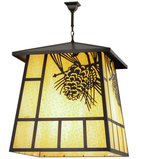 Meyda Lighting Winter Pine 43" 4-Light Craftsman Brown Pendant Light With Beige Shade Glass