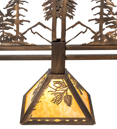 Meyda Lighting Winter Pine 45" 3-Light Antique Copper Tall Pines Island Pendant Light With Beige Shade Glass
