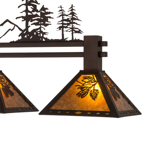 Meyda Lighting Winter Pine 45" 3-Light Mahogany Bronze Tall Pines Island Pendant Light With Amber Mica Shade Glass