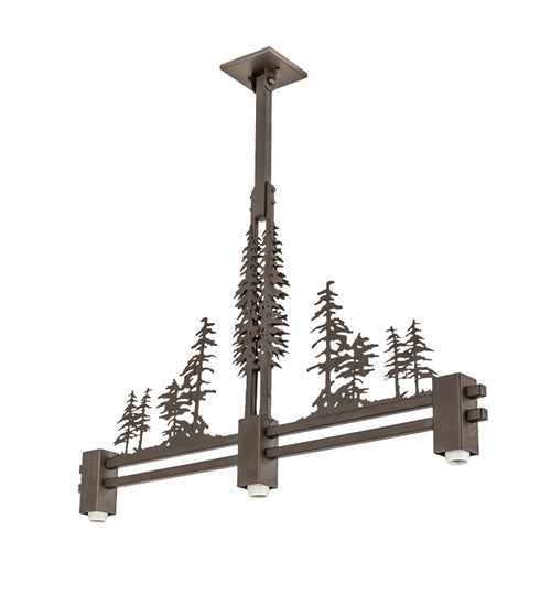 Meyda Lighting Winter Pine 45" 3-Light Oil Rubbed Bronze Island Pendant Light With Amber Mica Shade Glass