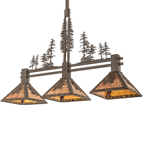 Meyda Lighting Winter Pine 45" 3-Light Oil Rubbed Bronze Island Pendant Light With Amber Mica Shade Glass