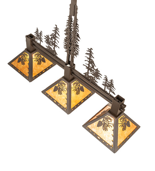 Meyda Lighting Winter Pine 45" 3-Light Oil Rubbed Bronze Island Pendant Light With Amber Mica Shade Glass