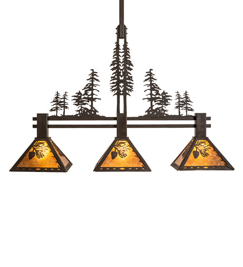 Meyda Lighting Winter Pine 45" 3-Light Oil Rubbed Bronze Island Pendant Light With Amber Mica Shade Glass