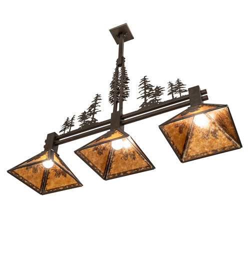 Meyda Lighting Winter Pine 45" 3-Light Oil Rubbed Bronze Island Pendant Light With Amber Mica Shade Glass