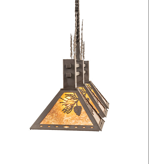 Meyda Lighting Winter Pine 45" 3-Light Oil Rubbed Bronze Island Pendant Light With Amber Mica Shade Glass