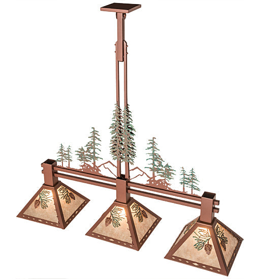 Meyda Lighting Winter Pine 45" 3-Light Rust & Green Trees Tall Pines Island Pendant Light With Silver Mica Shade Glass