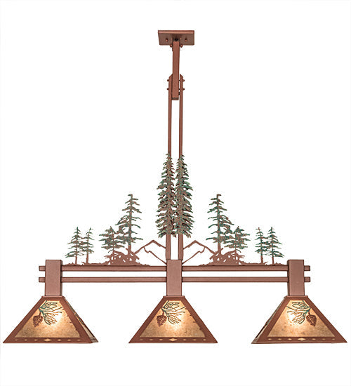 Meyda Lighting Winter Pine 45" 3-Light Rust & Green Trees Tall Pines Island Pendant Light With Silver Mica Shade Glass