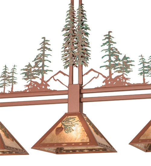 Meyda Lighting Winter Pine 45" 3-Light Rust & Green Trees Tall Pines Island Pendant Light With Silver Mica Shade Glass