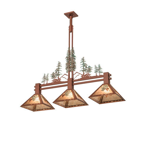 Meyda Lighting Winter Pine 45" 3-Light Rust & Green Trees Tall Pines Island Pendant Light With Silver Mica Shade Glass