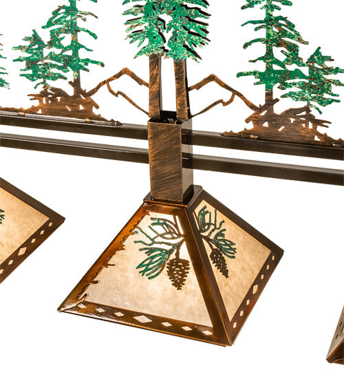 Meyda Lighting Winter Pine 45" 3-Light Vintage Copper & Green Trees Island Pendant Light With Silver Mica Shade Glass