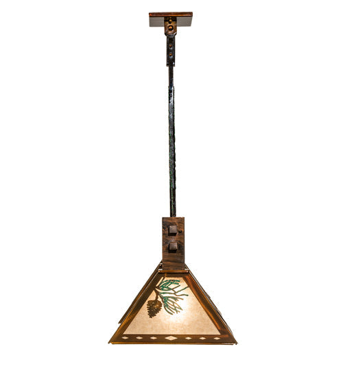 Meyda Lighting Winter Pine 45" 3-Light Vintage Copper & Green Trees Island Pendant Light With Silver Mica Shade Glass