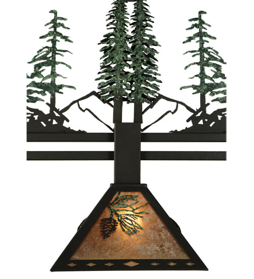 Meyda Lighting Winter Pine 45" 3-Light Wrought Iron Island Pendant Light With Silver Mica Shade Glass