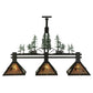 Meyda Lighting Winter Pine 45" 3-Light Wrought Iron Island Pendant Light With Silver Mica Shade Glass