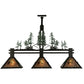 Meyda Lighting Winter Pine 45" 3-Light Wrought Iron Island Pendant Light With Silver Mica Shade Glass