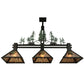 Meyda Lighting Winter Pine 45" 3-Light Wrought Iron Island Pendant Light With Silver Mica Shade Glass