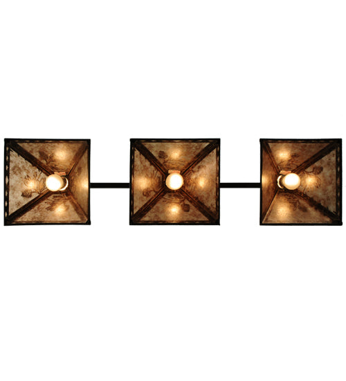 Meyda Lighting Winter Pine 45" 3-Light Wrought Iron Island Pendant Light With Silver Mica Shade Glass