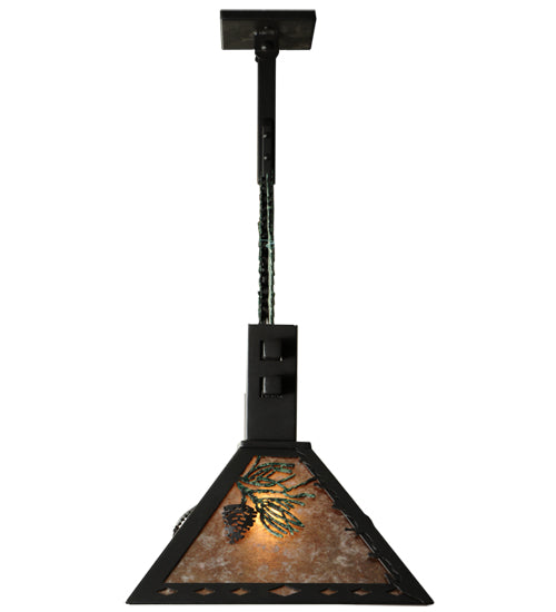 Meyda Lighting Winter Pine 45" 3-Light Wrought Iron Island Pendant Light With Silver Mica Shade Glass