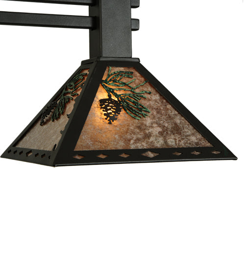 Meyda Lighting Winter Pine 45" 3-Light Wrought Iron Island Pendant Light With Silver Mica Shade Glass