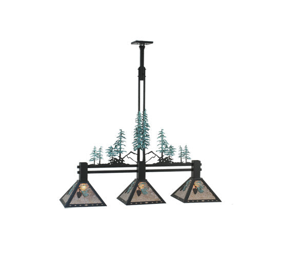 Meyda Lighting Winter Pine 46" 3-Light Textured Black Tall Pines Island Pendant Light With Silver Mica Shade Glass