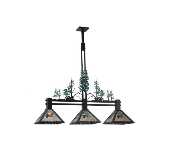 Meyda Lighting Winter Pine 46" 3-Light Textured Black Tall Pines Island Pendant Light With Silver Mica Shade Glass
