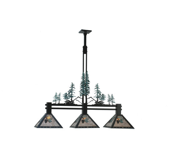 Meyda Lighting Winter Pine 46" 3-Light Textured Black Tall Pines Island Pendant Light With Silver Mica Shade Glass