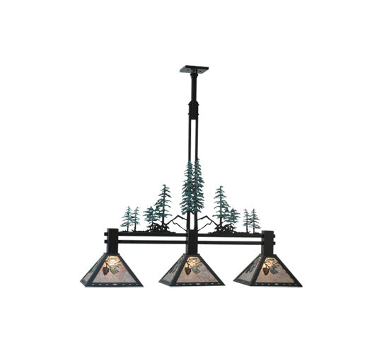 Meyda Lighting Winter Pine 46" 3-Light Textured Black Tall Pines Island Pendant Light With Silver Mica Shade Glass