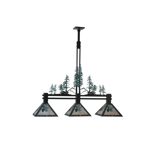 Meyda Lighting Winter Pine 46" 3-Light Textured Black Tall Pines Island Pendant Light With Silver Mica Shade Glass