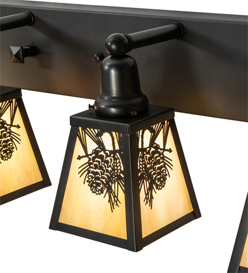 Meyda Lighting Winter Pine 48" 5-Light Craftsman Brown Vanity Light With Beige Iridescent Shade Glass