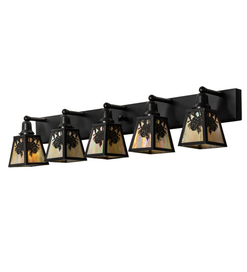 Meyda Lighting Winter Pine 48" 5-Light Craftsman Brown Vanity Light With Beige Iridescent Shade Glass
