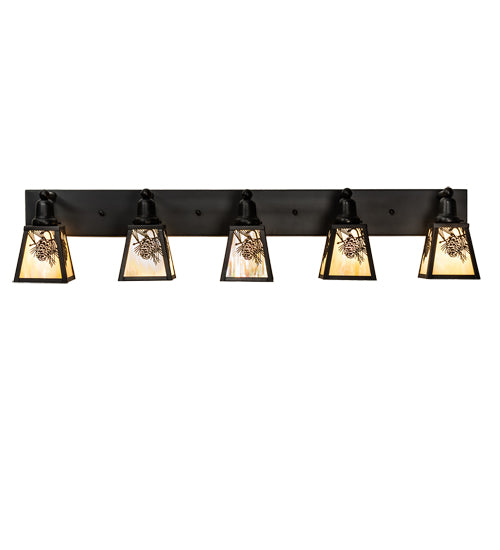 Meyda Lighting Winter Pine 48" 5-Light Craftsman Brown Vanity Light With Beige Iridescent Shade Glass