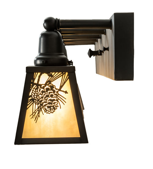 Meyda Lighting Winter Pine 48" 5-Light Craftsman Brown Vanity Light With Beige Iridescent Shade Glass