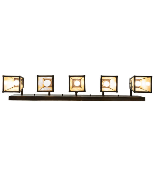 Meyda Lighting Winter Pine 48" 5-Light Craftsman Brown Vanity Light With Beige Iridescent Shade Glass