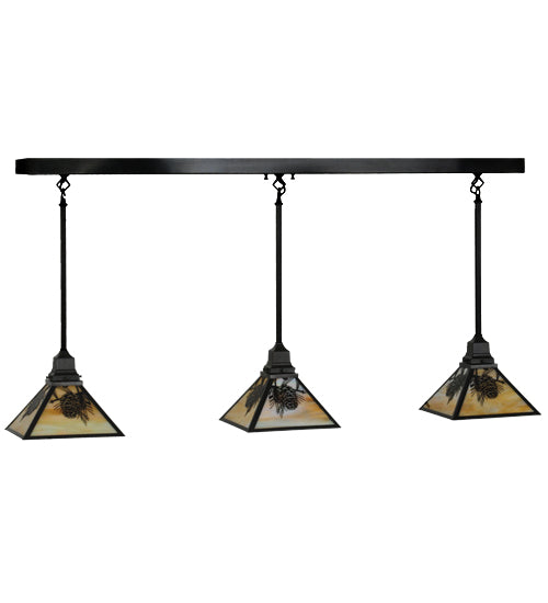 Meyda Lighting Winter Pine 50" 3-Light Craftsman Brown Island Pendant Light With iridescent Shade Glass