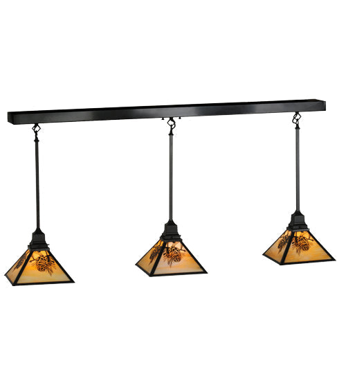 Meyda Lighting Winter Pine 50" 3-Light Craftsman Brown Island Pendant Light With iridescent Shade Glass
