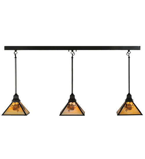 Meyda Lighting Winter Pine 50" 3-Light Craftsman Brown Island Pendant Light With iridescent Shade Glass