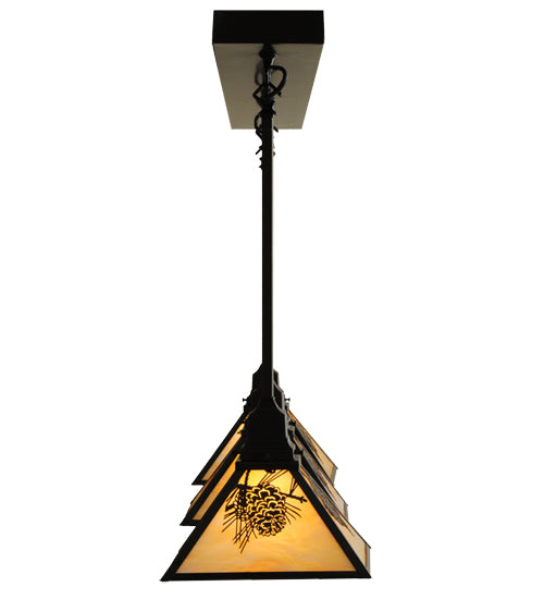 Meyda Lighting Winter Pine 50" 3-Light Craftsman Brown Island Pendant Light With iridescent Shade Glass