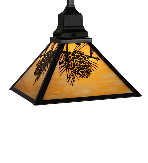 Meyda Lighting Winter Pine 50" 3-Light Craftsman Brown Island Pendant Light With iridescent Shade Glass