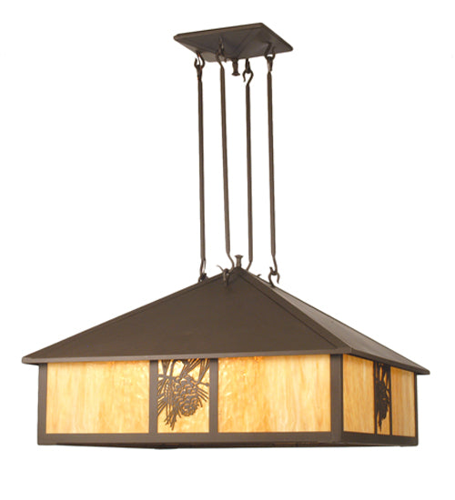 Meyda Lighting Winter Pine 54" 5-Light Timeless Bronze Pendant Light With Beige Art Shade Glass