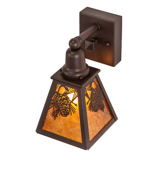 Meyda Lighting Winter Pine 6" Cafe Noir Wall Sconce With Amber Mica Shade Glass