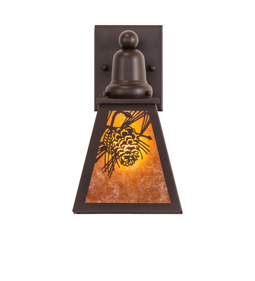 Meyda Lighting Winter Pine 6" Cafe Noir Wall Sconce With Amber Mica Shade Glass