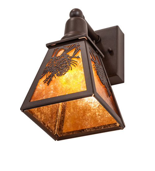 Meyda Lighting Winter Pine 6" Cafe Noir Wall Sconce With Amber Mica Shade Glass