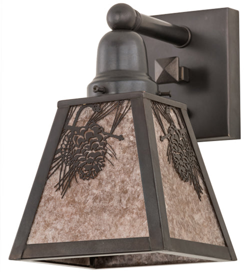 Meyda Lighting Winter Pine 6" Craftsman Brown Solid Mount Wall Sconce With Silver Mica Shade Glass