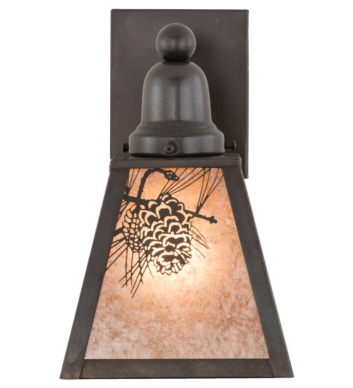 Meyda Lighting Winter Pine 6" Craftsman Brown Solid Mount Wall Sconce With Silver Mica Shade Glass