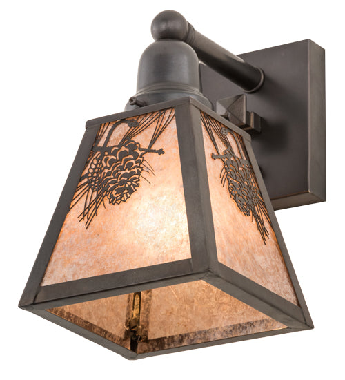 Meyda Lighting Winter Pine 6" Craftsman Brown Solid Mount Wall Sconce With Silver Mica Shade Glass