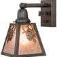 Meyda Lighting Winter Pine 6" Craftsman Brown Solid Mount Wall Sconce With Silver Mica Shade Glass