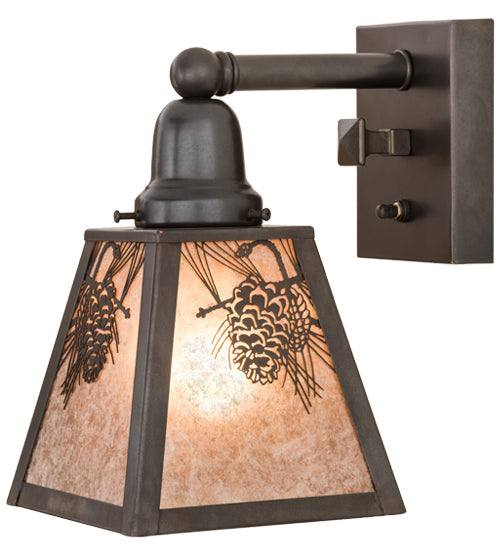 Meyda Lighting Winter Pine 6" Craftsman Brown Solid Mount Wall Sconce With Silver Mica Shade Glass